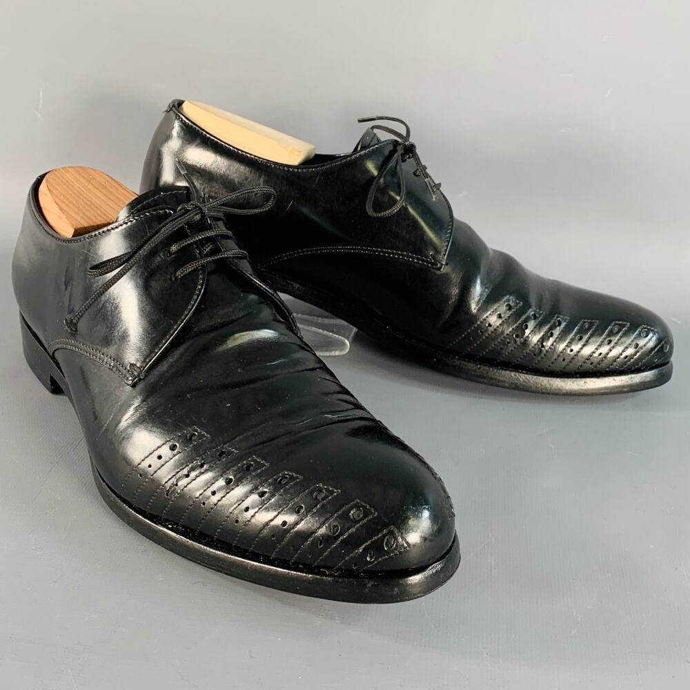 PRADA Size 7 Black Perforated Leather Derby Lace-Up Shoes - Picture 1 of 10